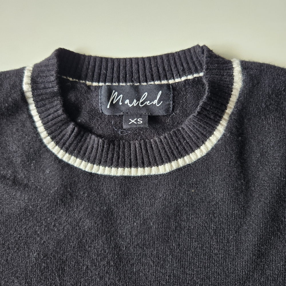 Marled by Reunited Black & White Stripe Crewneck Knit Sweater - Picture 5 of 8
